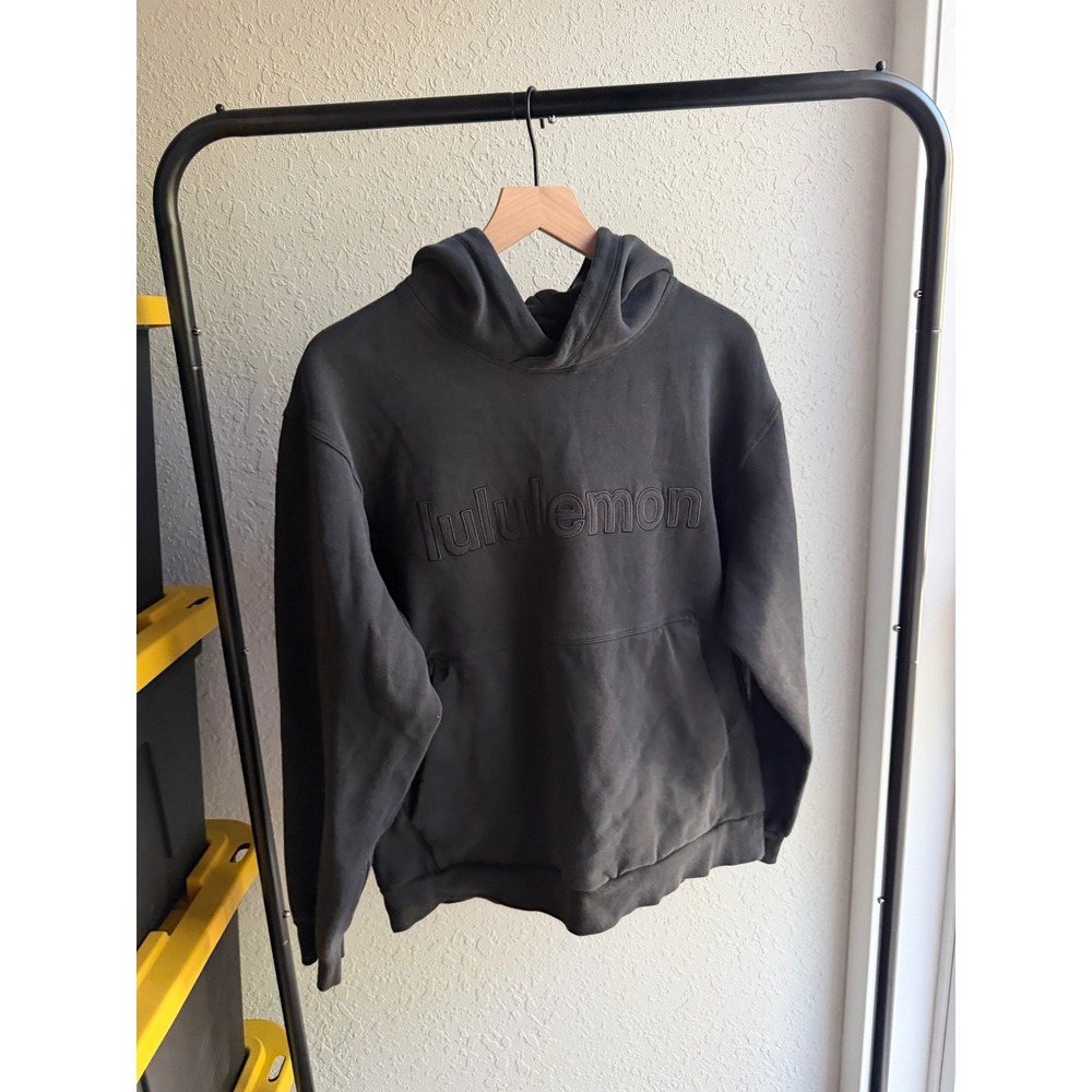Lululemon Mens Embossed Logo Hoodie Sweatshirt Washed Black Large